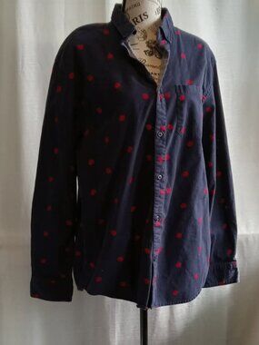 Vintage DJAB  long sleeves button up shirt with red roses on a marine blue fond